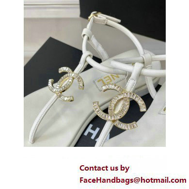 Chanel Lambskin  &  Strass CC Logo Thong Sandals G39728 White 2023